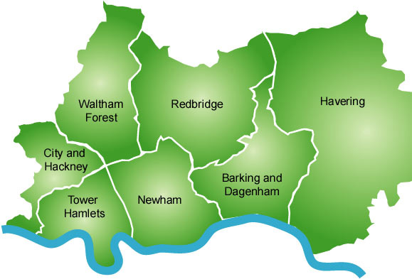 Map showing the 7 London Boroughs